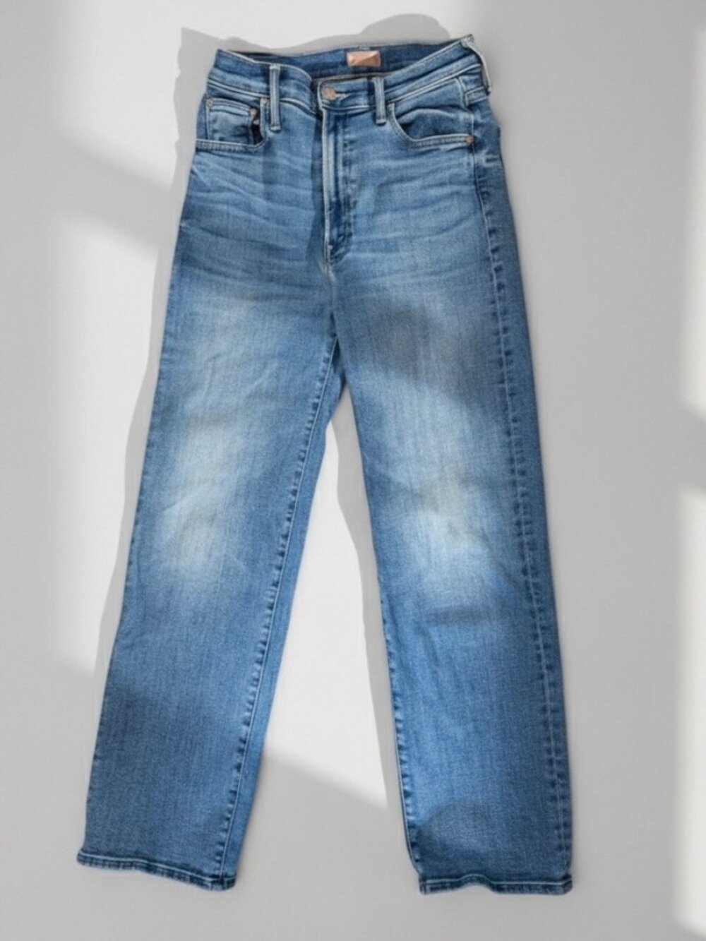 MOTHER The Rambler Zip Flood Jeans 26 Out Of The Blue High Rise Cropped Wide Leg